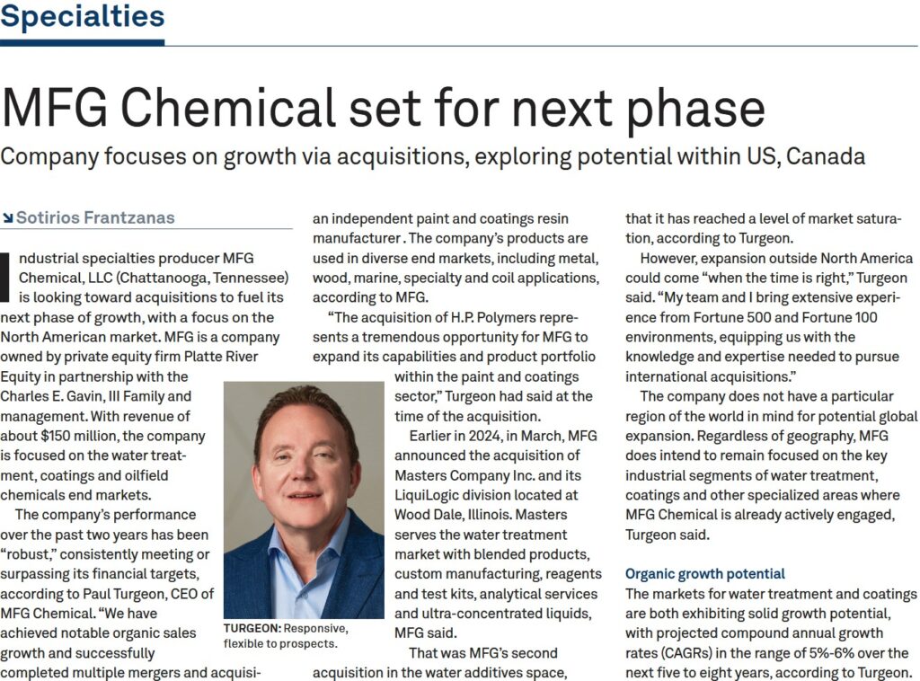 Chemical Week April 28-May 5 MFG Chemical Story on Growth in Water Treatment Page 1