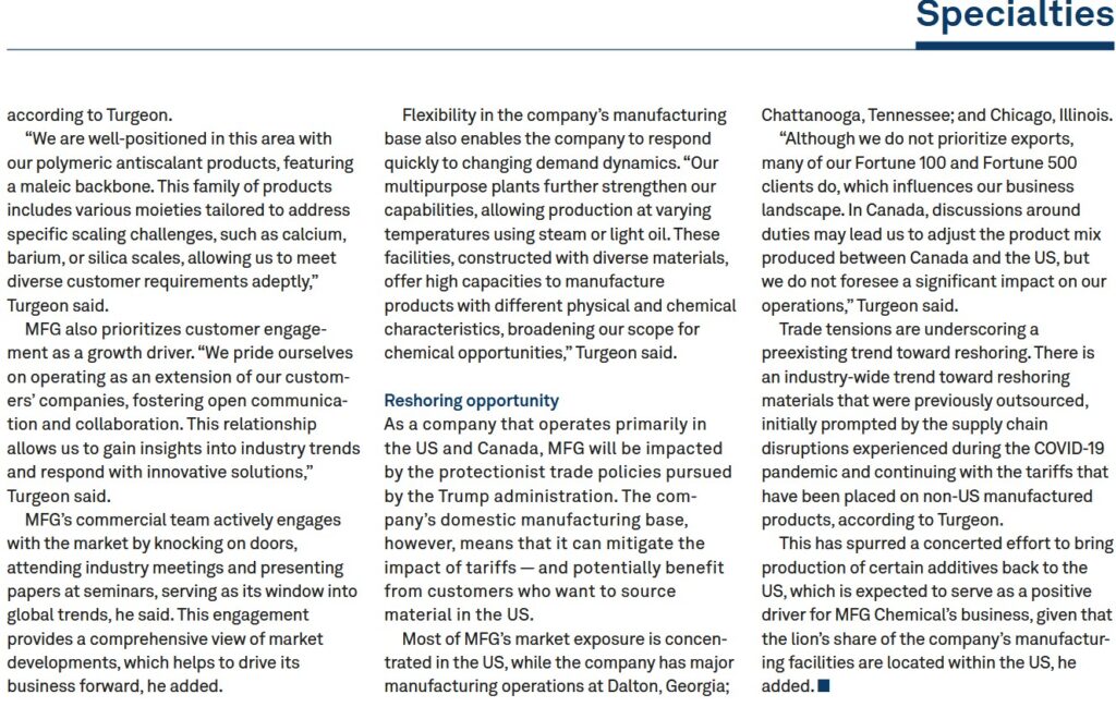 Chemical Week April 28-May 5 MFG Chemical Story on Growth in Water Treatment Page 3