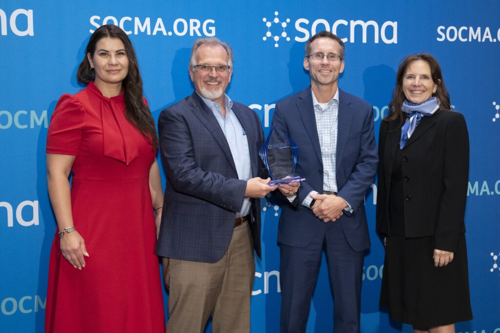 2025 SOCMA Safety Award presentation (L - R) Vera Stoeva, SOCMA Pres CEO, Dr. George Graham MFG VP Ops, Joe Welch MFG VP EHS&S, Mara Gliozzi Chairman of the Board of SOCMA